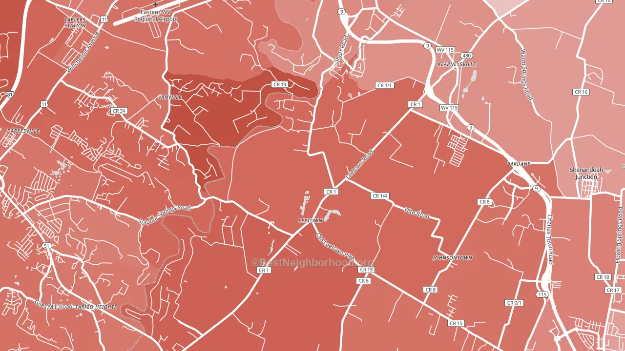 Kearneysville, WV block-group political-lean map