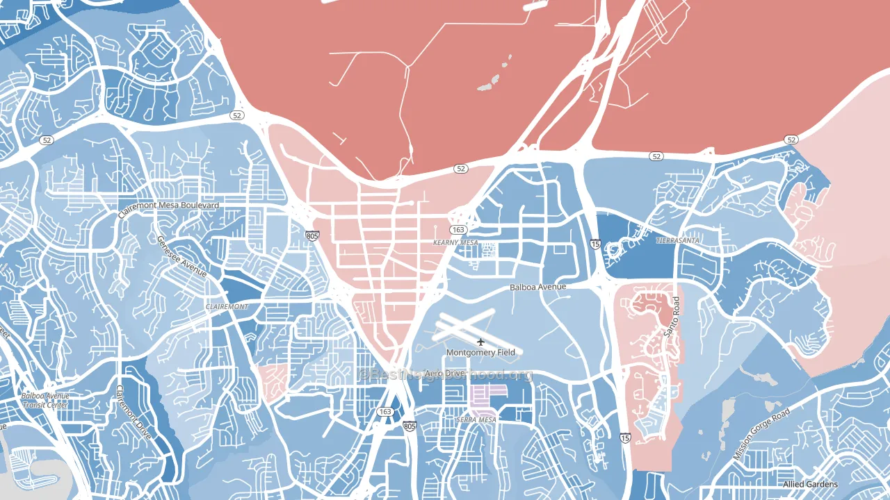 Kearny Mesa, San Diego, CA block-group political-lean map