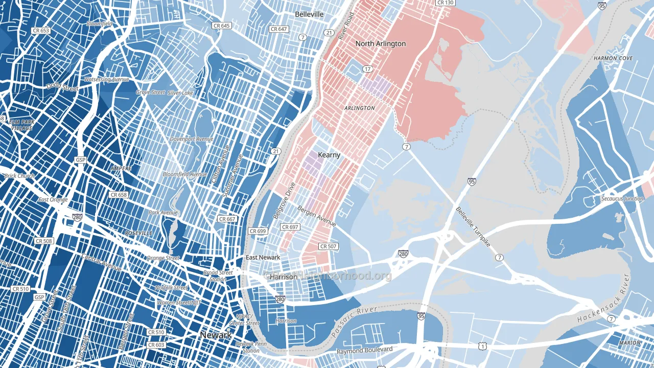 Kearny, NJ block-group political-lean map