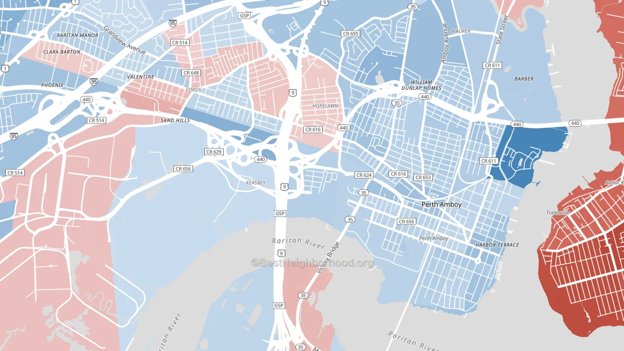 Keasbey, NJ block-group political-lean map