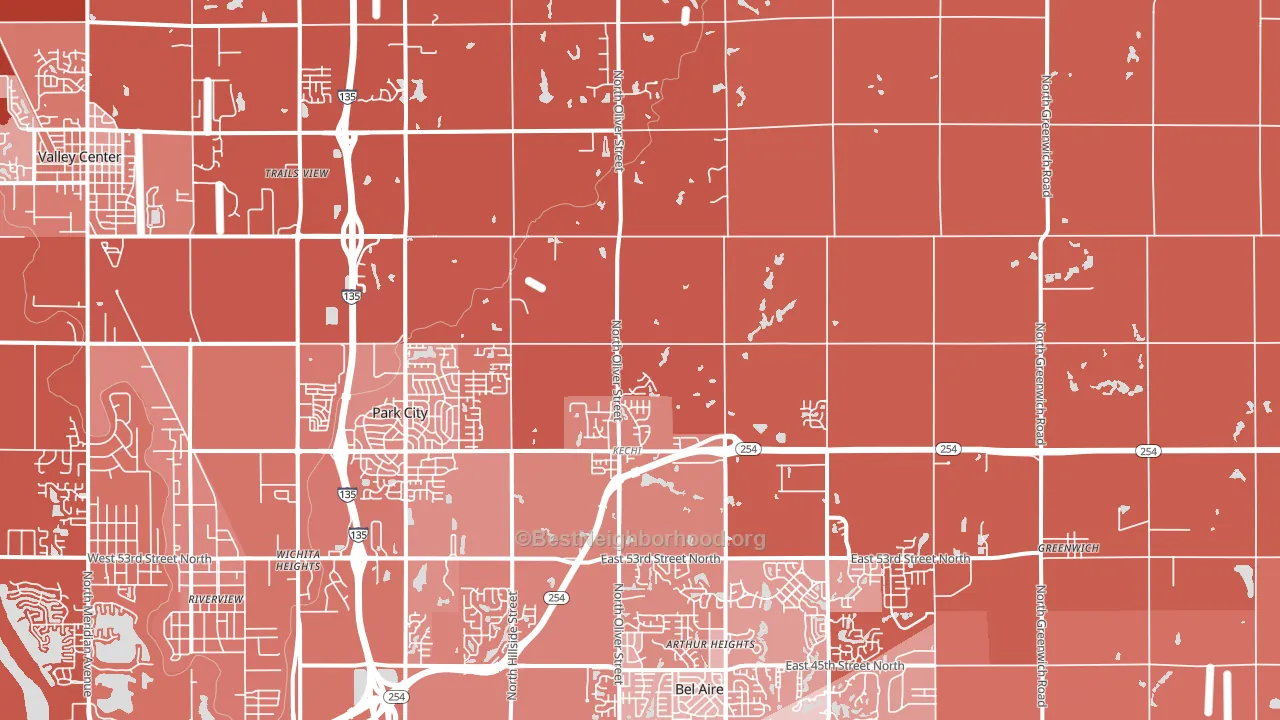 Kechi, KS block-group political-lean map
