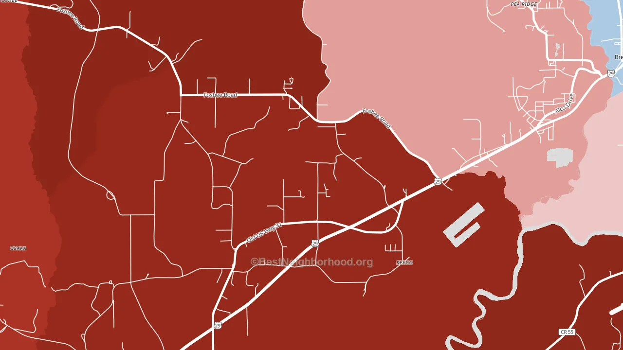 Keego, AL block-group political-lean map
