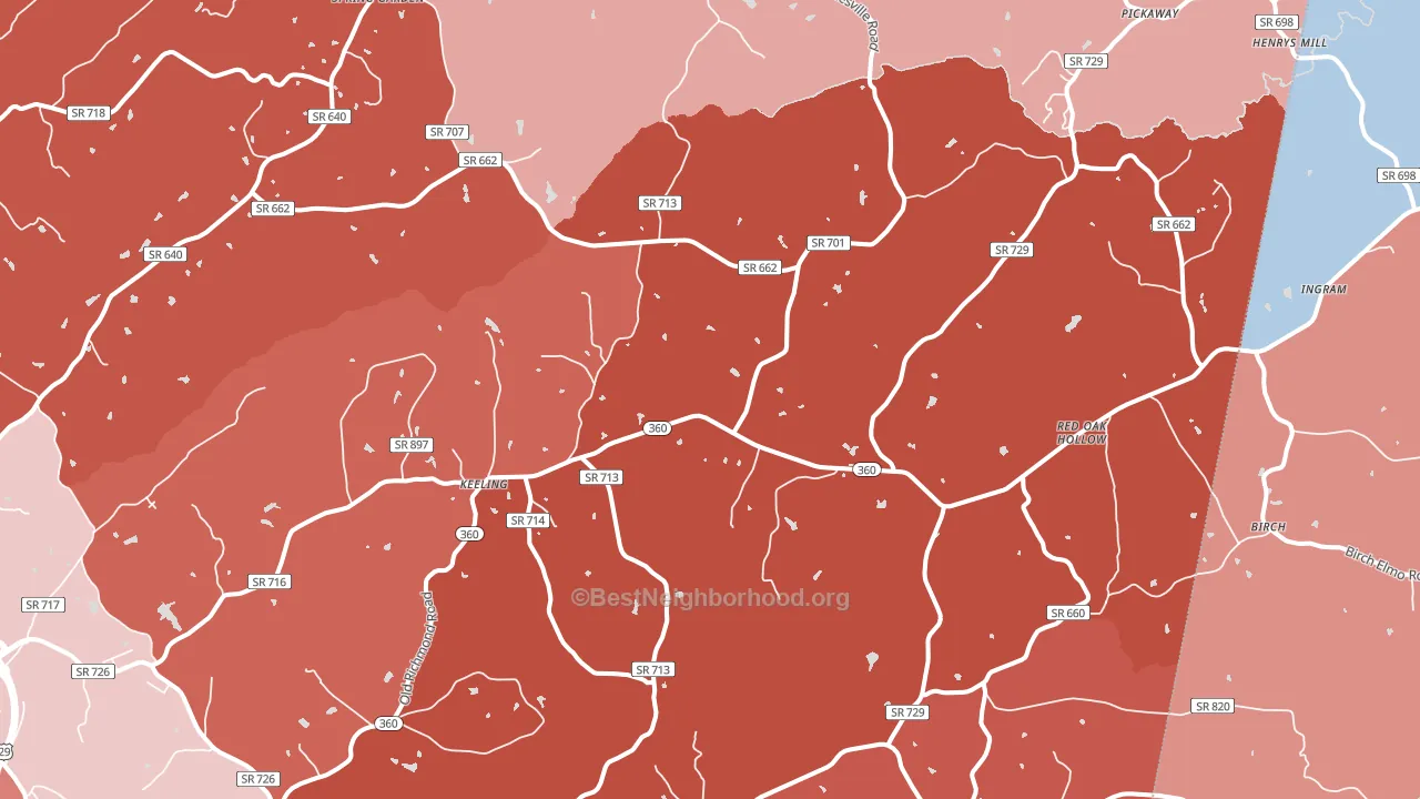 Keeling, VA block-group political-lean map