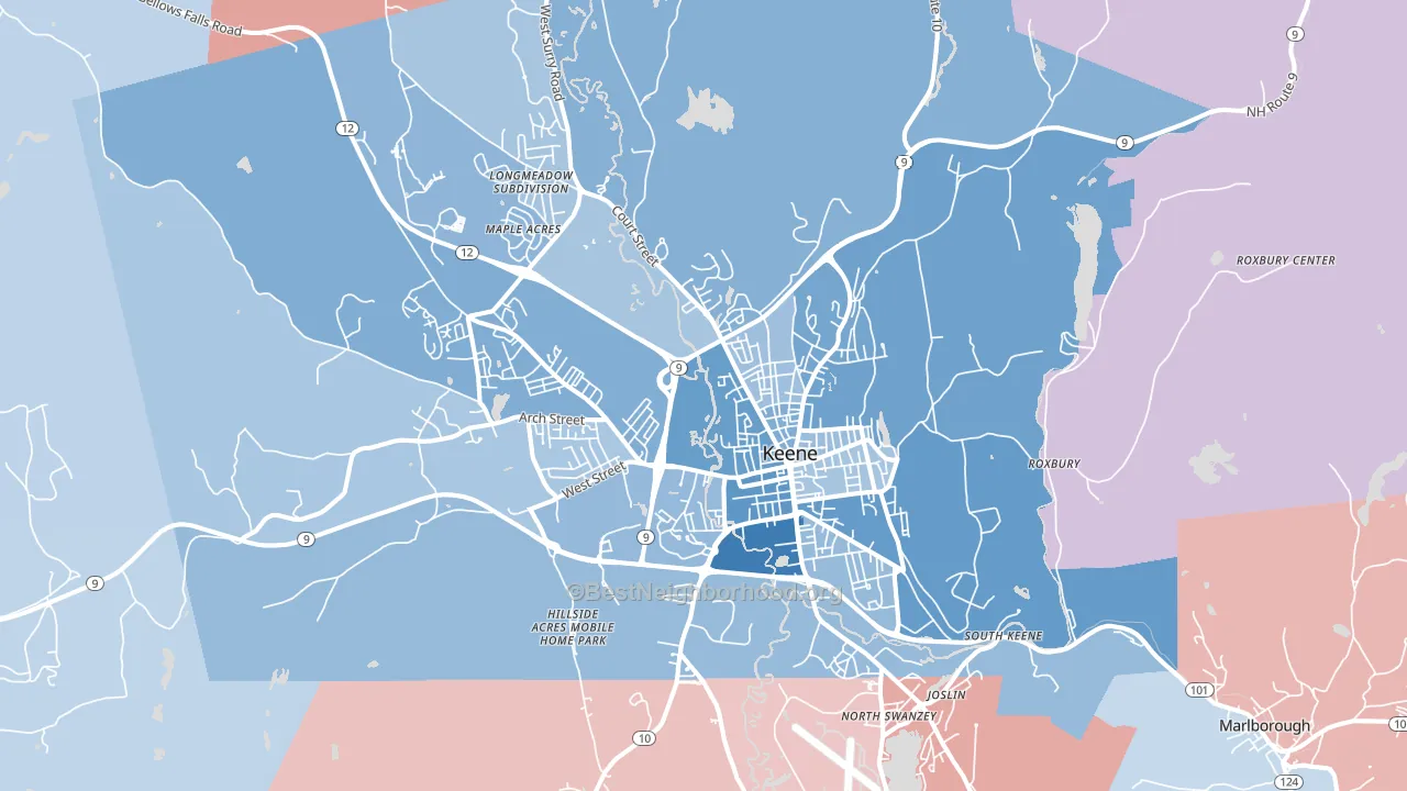 Keene, NH block-group political-lean map