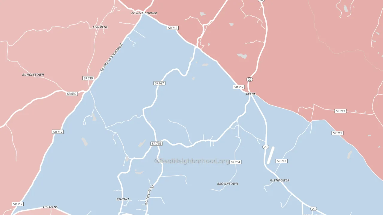Keene, VA block-group political-lean map
