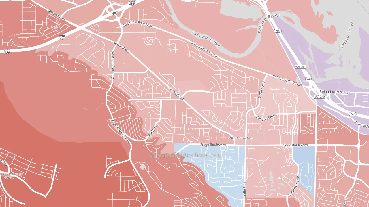 Keene Valley, Richland, WA block-group political-lean map