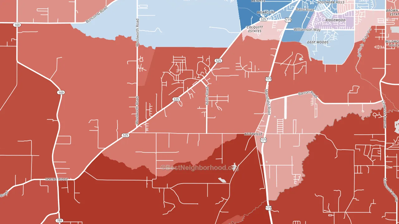 Keithville, LA block-group political-lean map