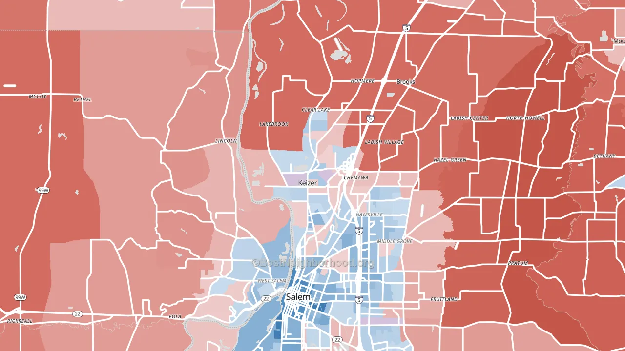 Keizer, OR block-group political-lean map