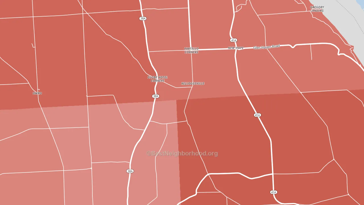 Kelloggsville, NY block-group political-lean map