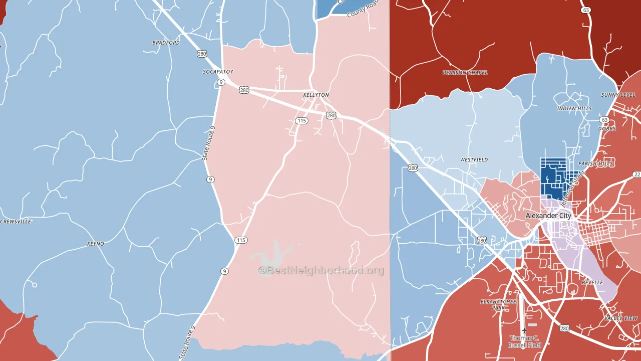 Kellyton, AL block-group political-lean map