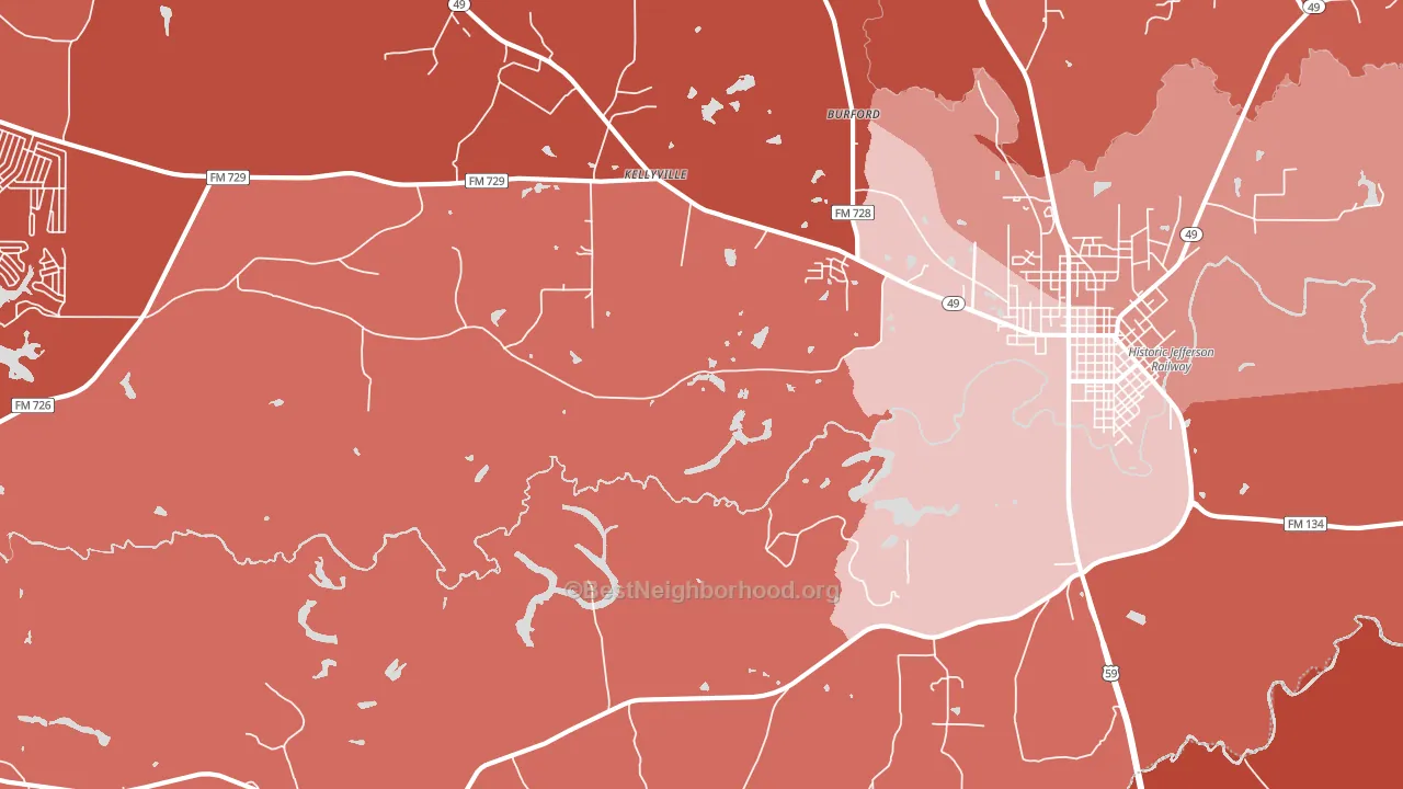 Kellyville, TX block-group political-lean map