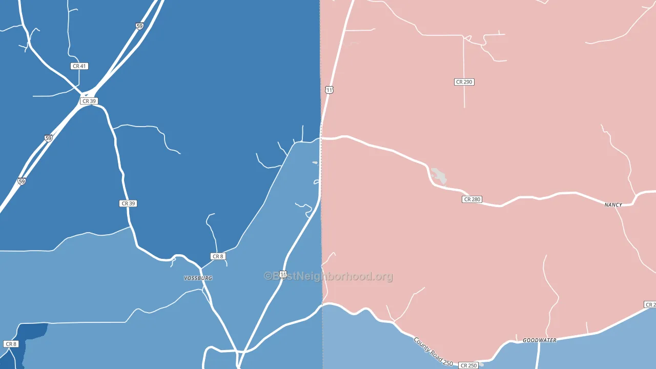 Kelona, MS block-group political-lean map