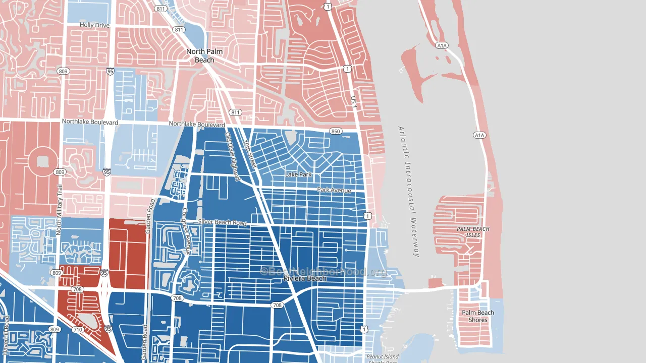 Kelsey City, Lake Park, FL block-group political-lean map