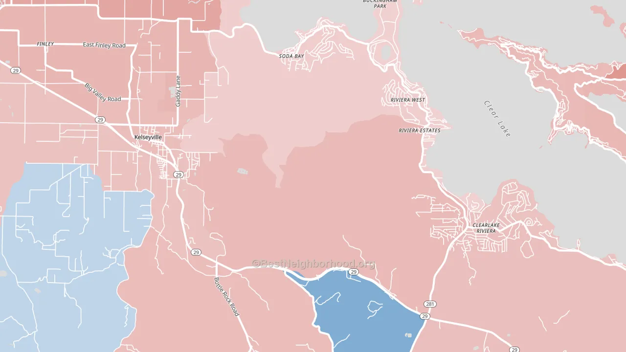 Kelseyville, CA block-group political-lean map