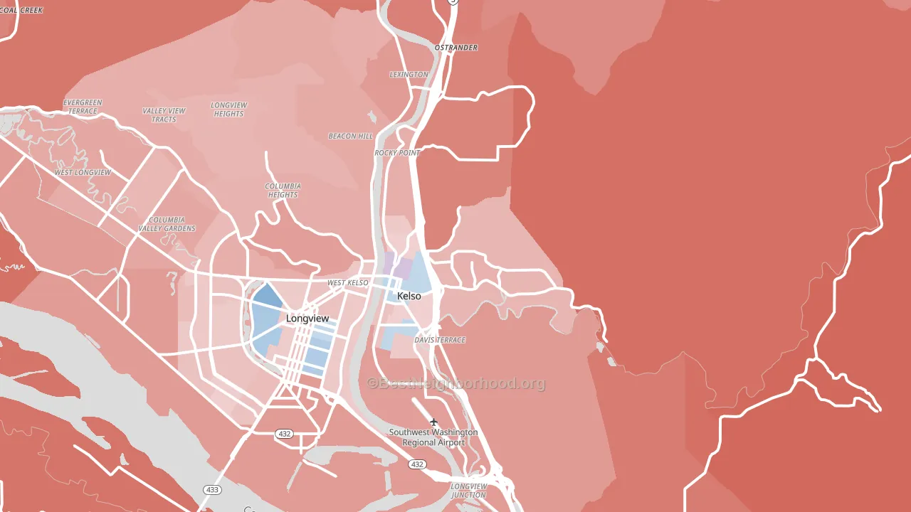 Kelso, WA block-group political-lean map