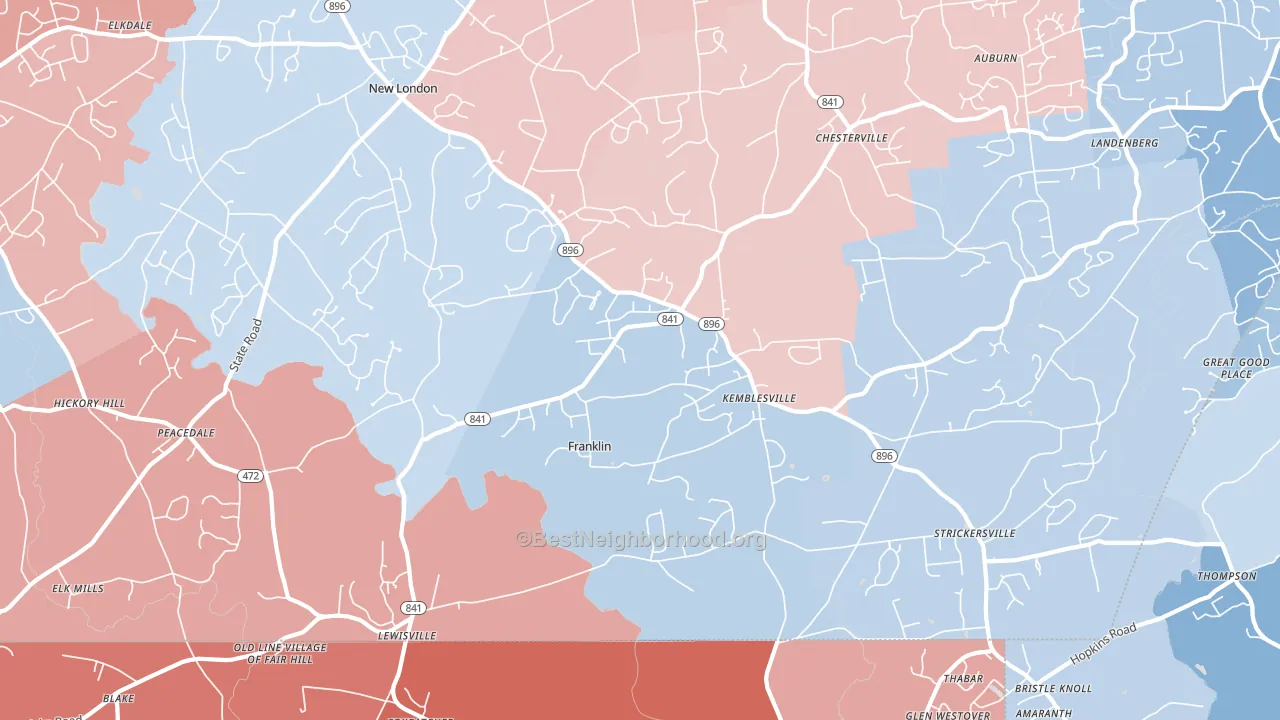 Kemblesville, PA block-group political-lean map