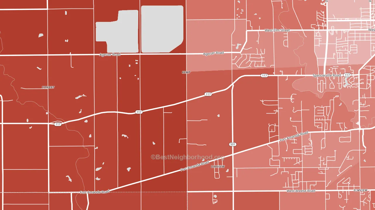 Kemp, OH block-group political-lean map