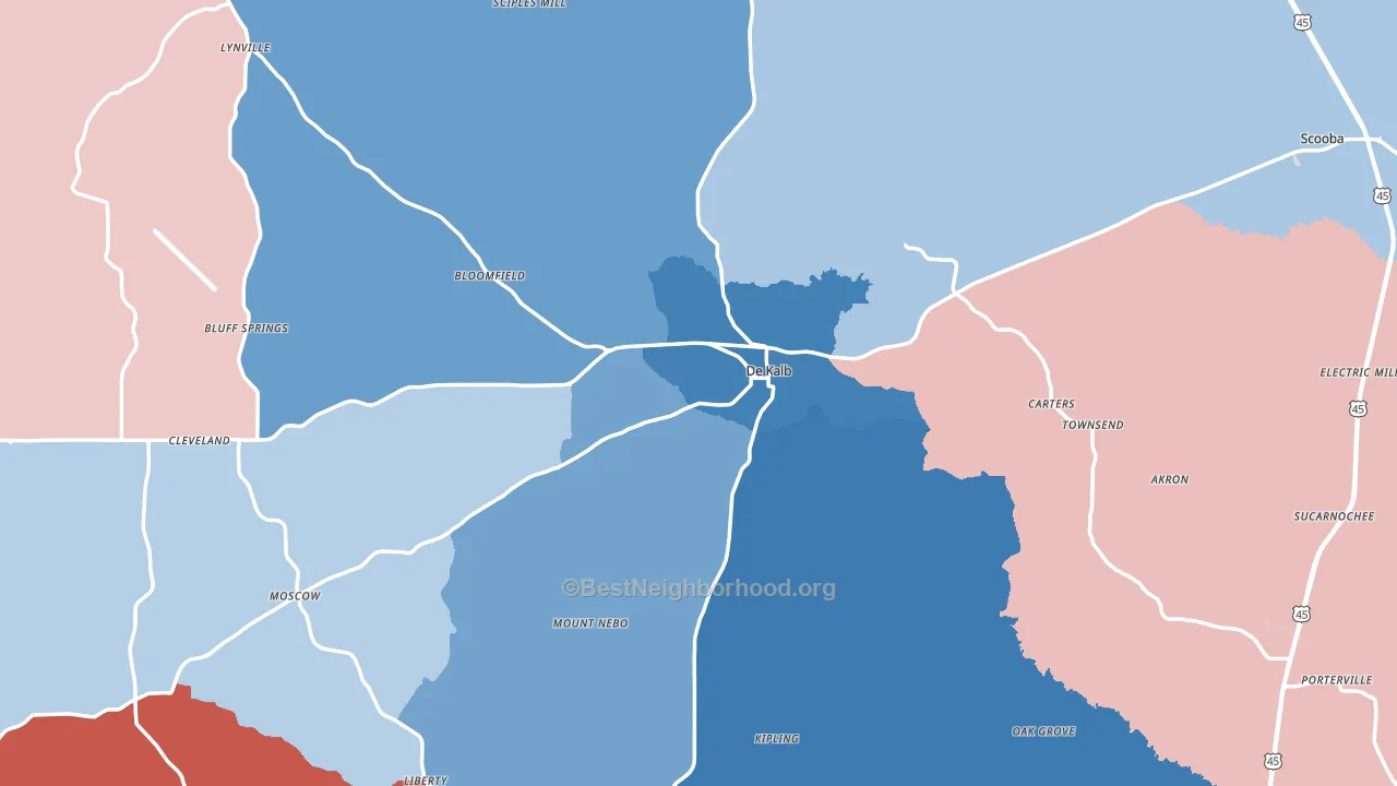 Kemper County, MS block-group political-lean map