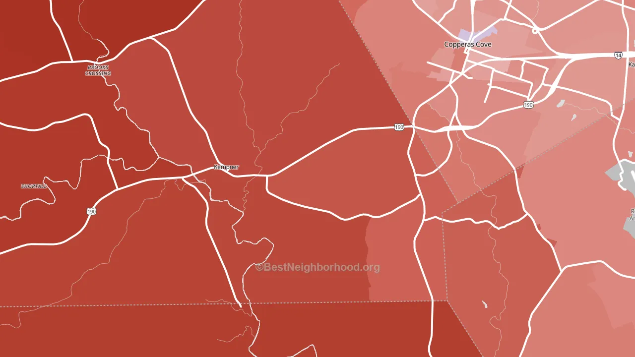 Kempner, TX block-group political-lean map