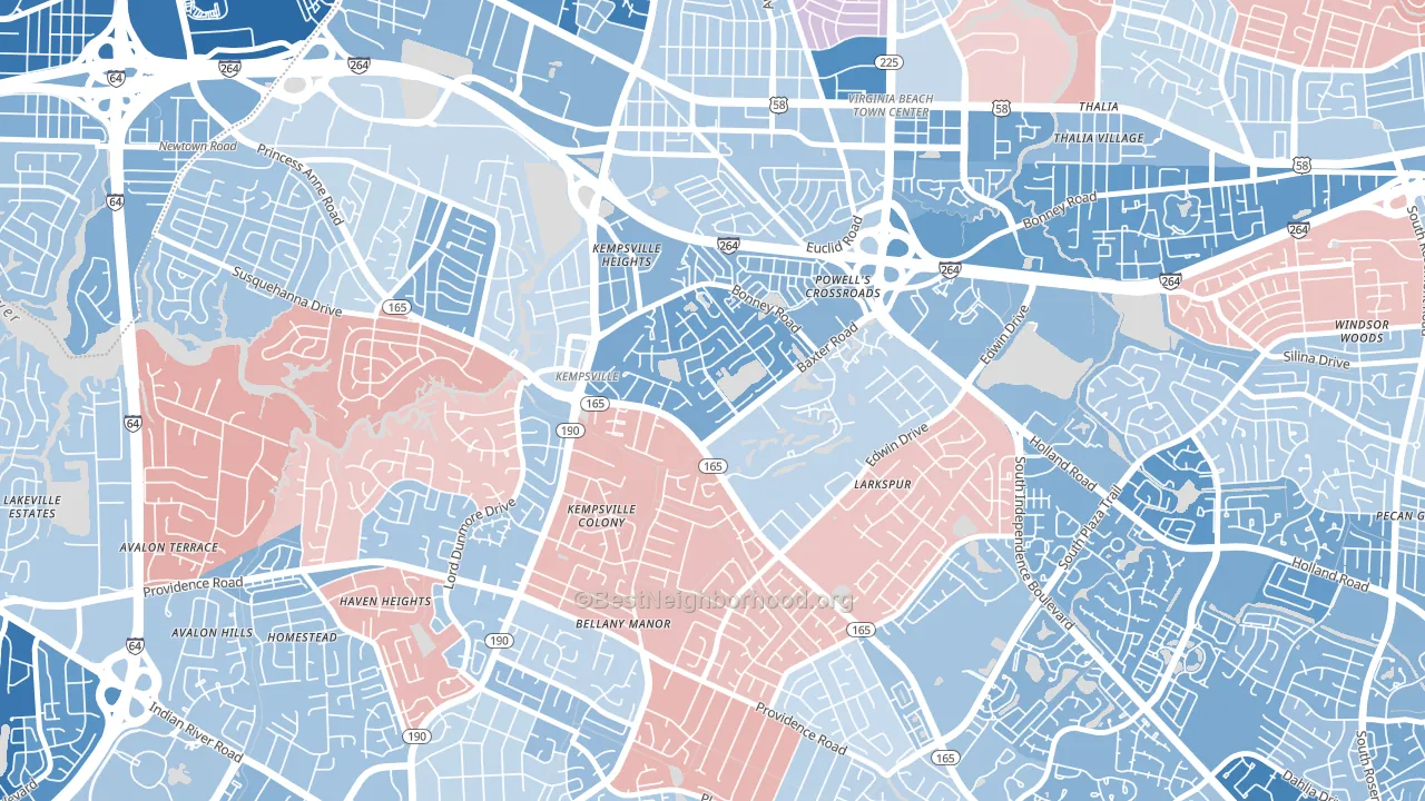 Kempsville Gardens, Virginia Beach, VA block-group political-lean map