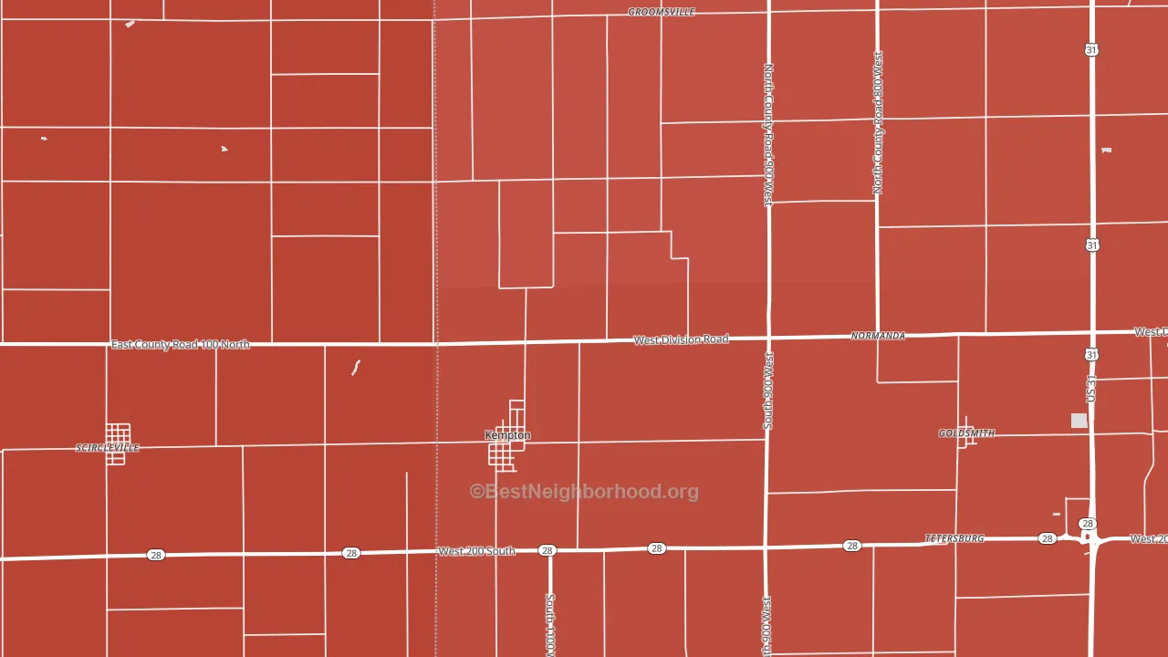 Kempton, IN block-group political-lean map