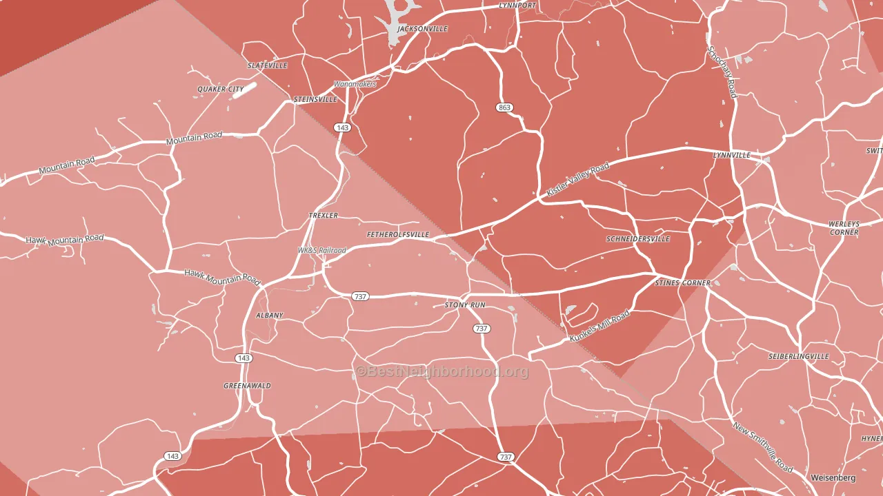 Kempton, PA block-group political-lean map