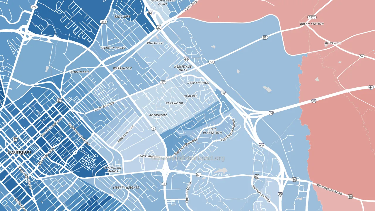 Kenawood-Rockwood, Lexington, KY block-group political-lean map