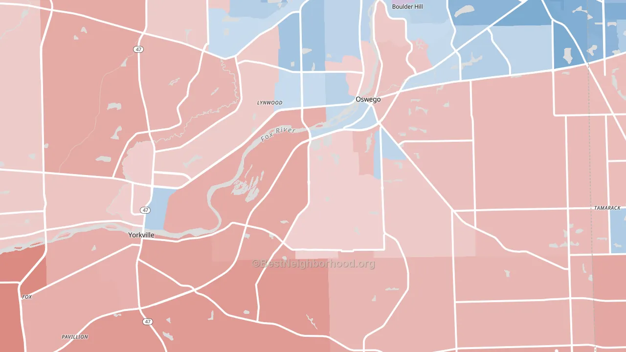 Kendall County, IL block-group political-lean map