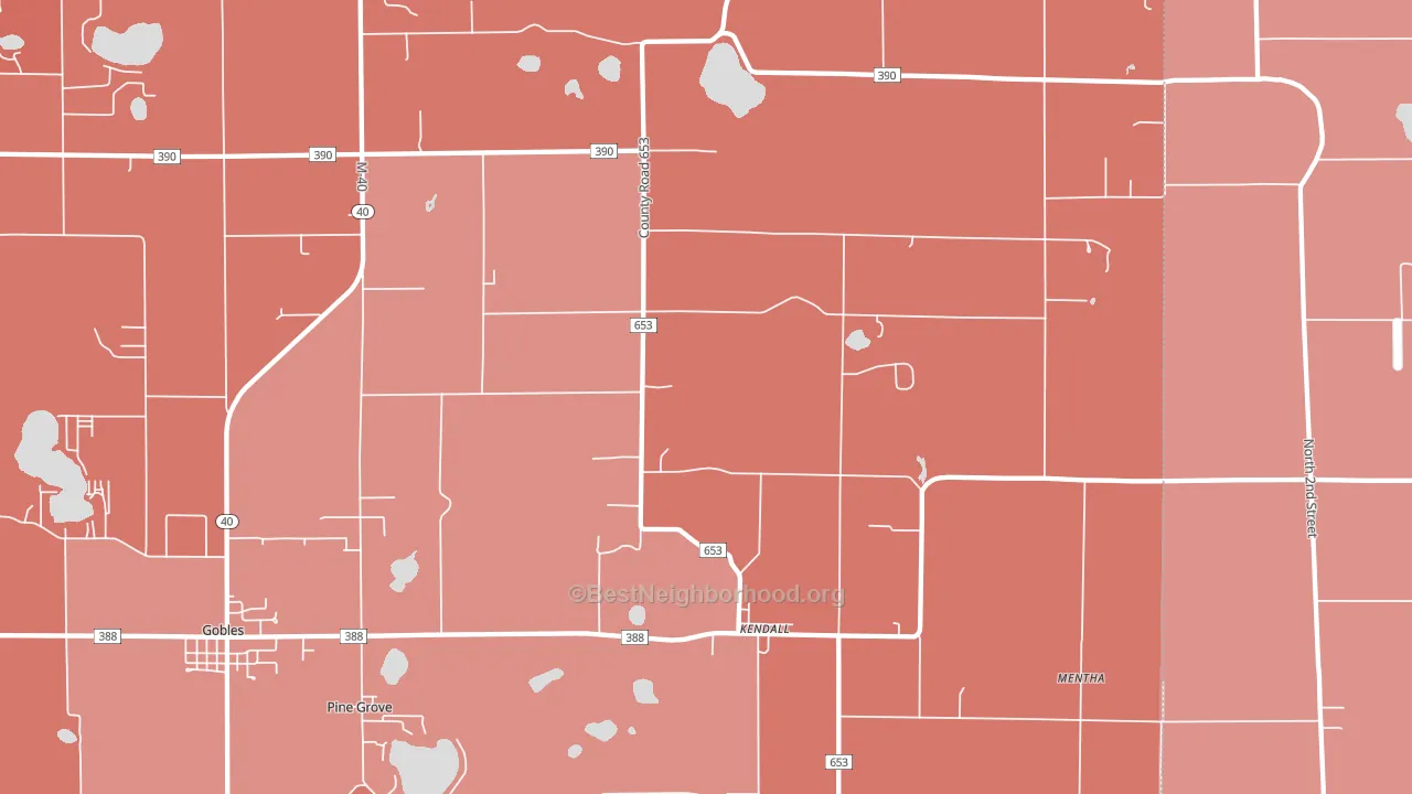 Kendall, MI block-group political-lean map
