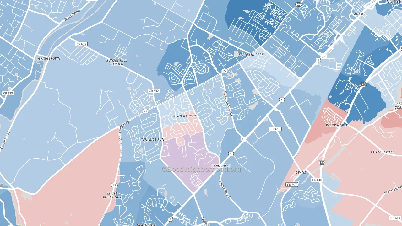 Kendall Park, NJ block-group political-lean map
