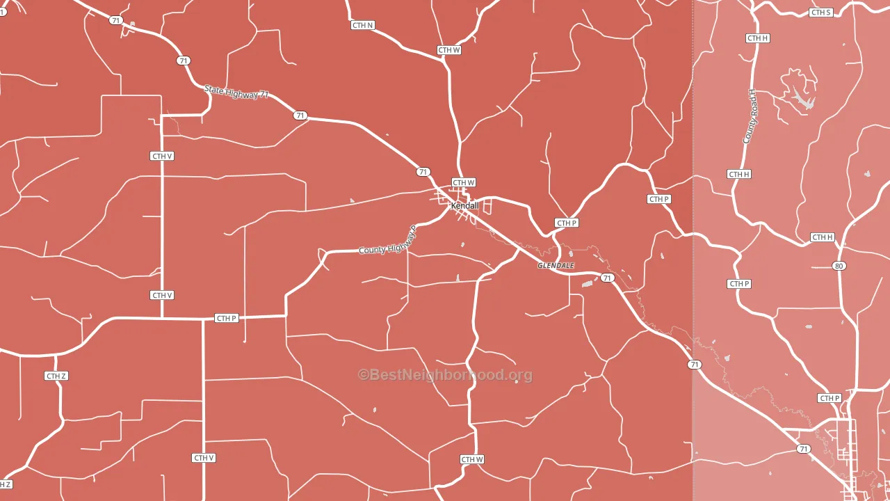 Kendall, WI block-group political-lean map
