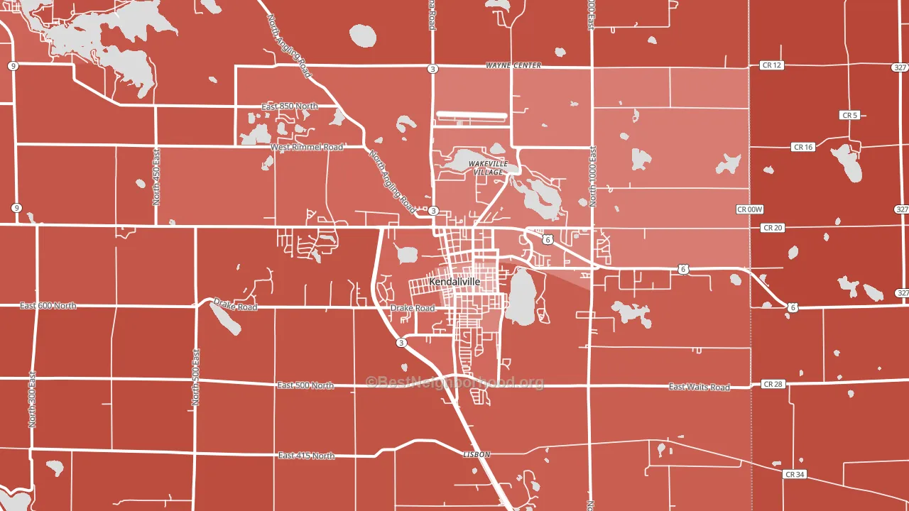 Kendallville, IN block-group political-lean map
