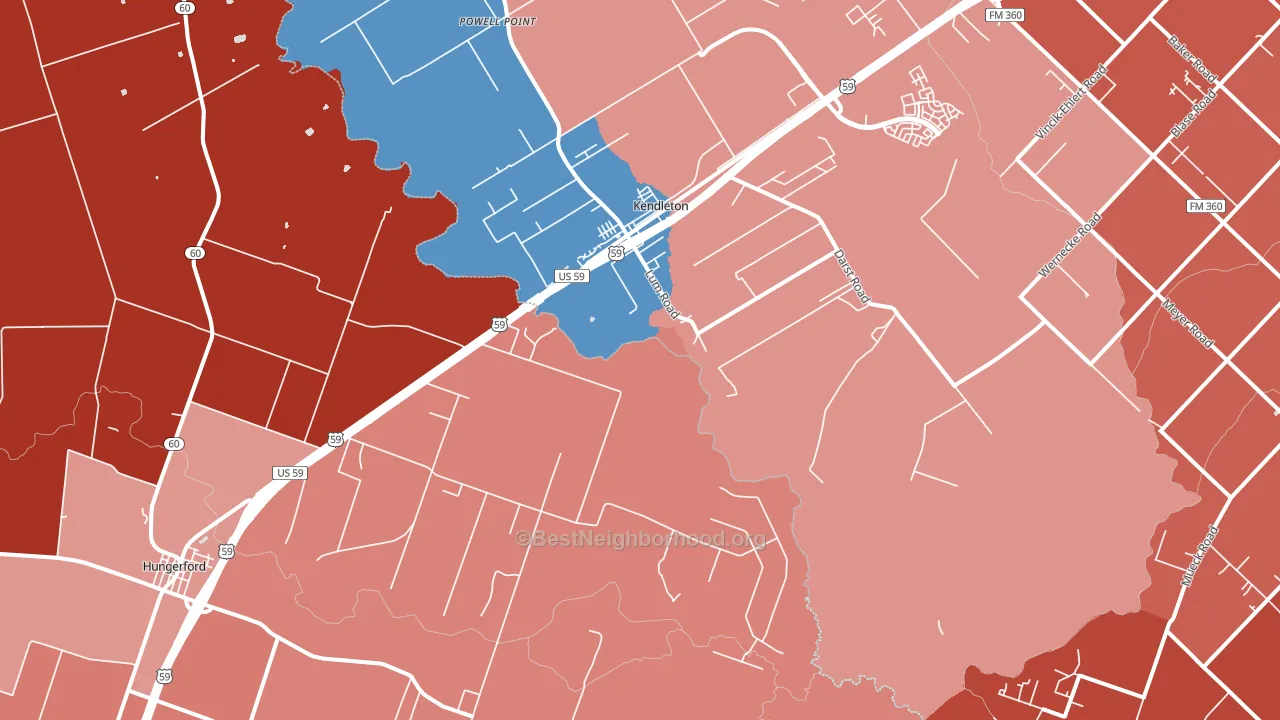 Kendleton, TX block-group political-lean map