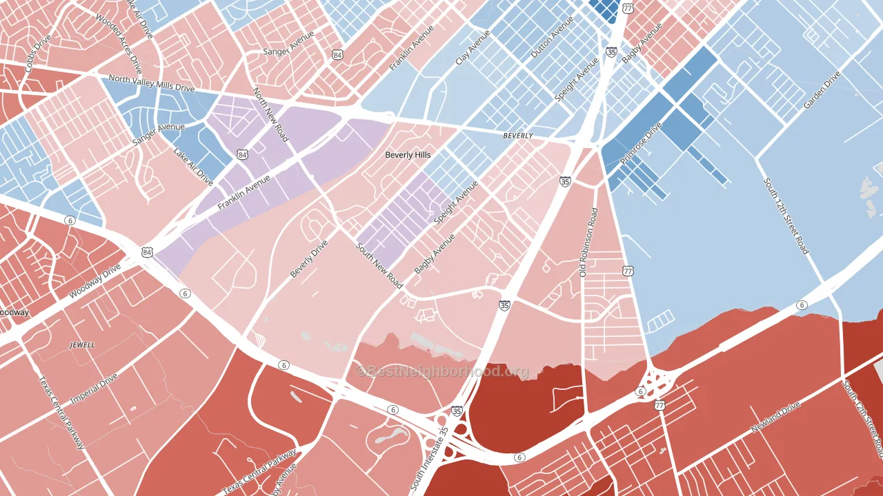Kendrick, Waco, TX block-group political-lean map