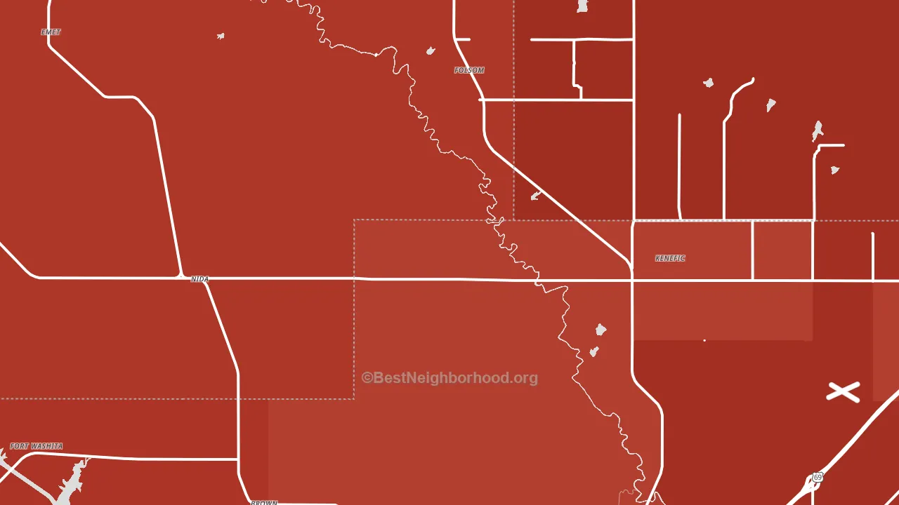 Kenefic, OK block-group political-lean map