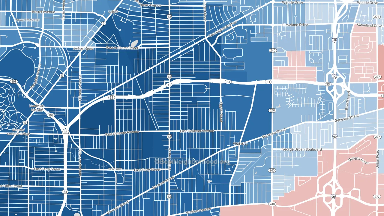 Kenfield, Buffalo, NY block-group political-lean map