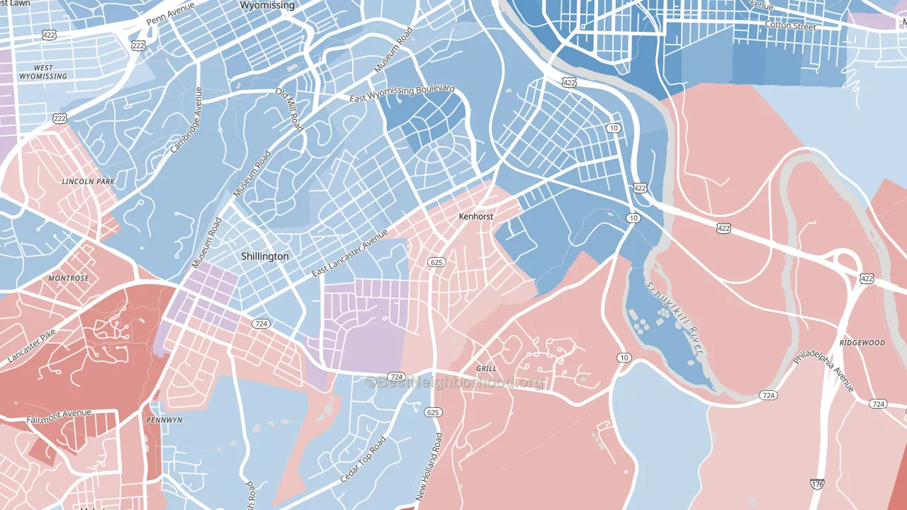 Kenhorst, PA block-group political-lean map