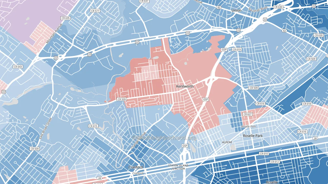 Kenilworth, NJ block-group political-lean map