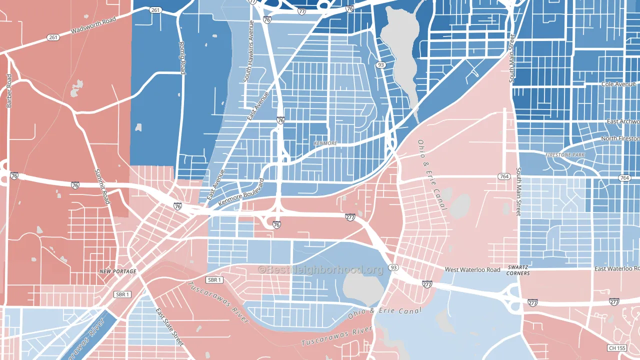 Kenmore, Akron, OH block-group political-lean map
