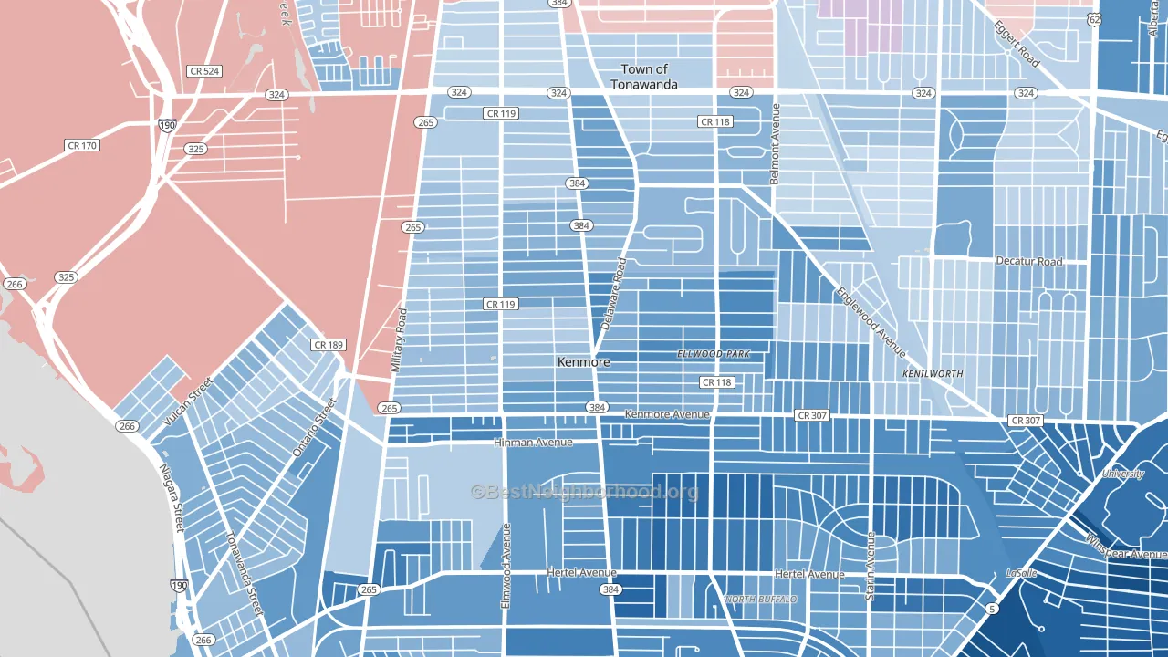Kenmore, NY block-group political-lean map