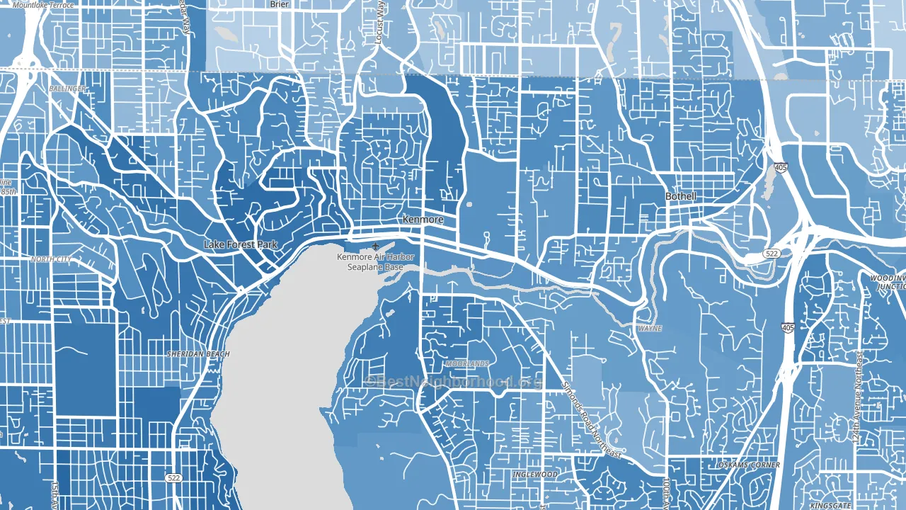 Kenmore, WA block-group political-lean map