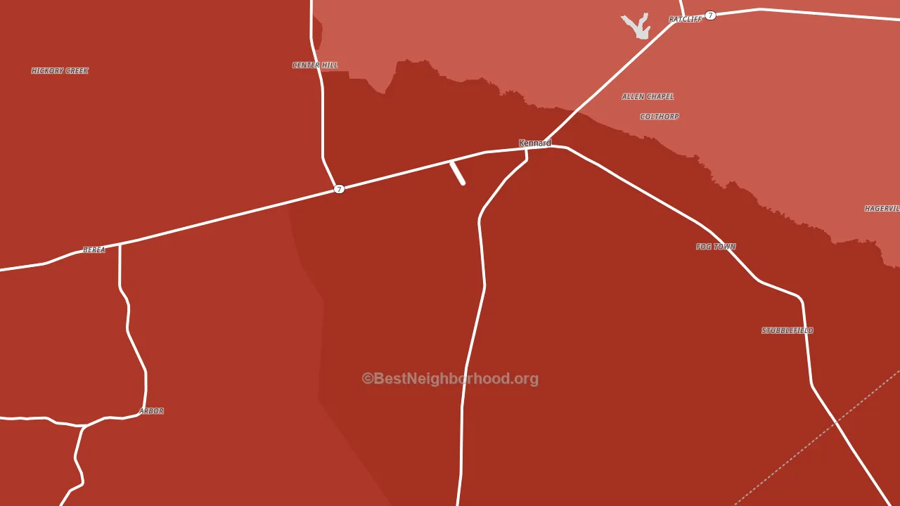 Kennard, TX block-group political-lean map