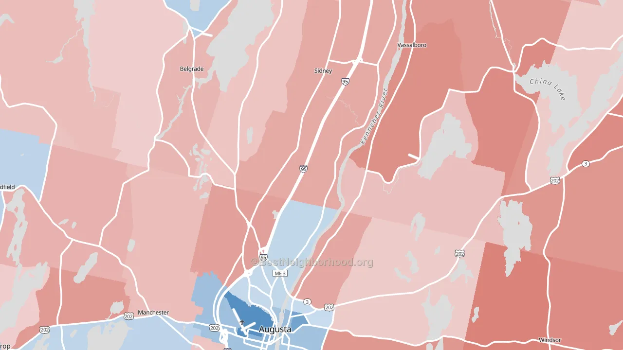 Kennebec County, ME block-group political-lean map
