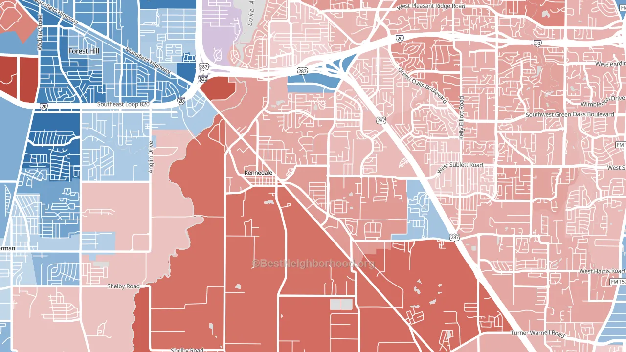 Kennedale, TX block-group political-lean map