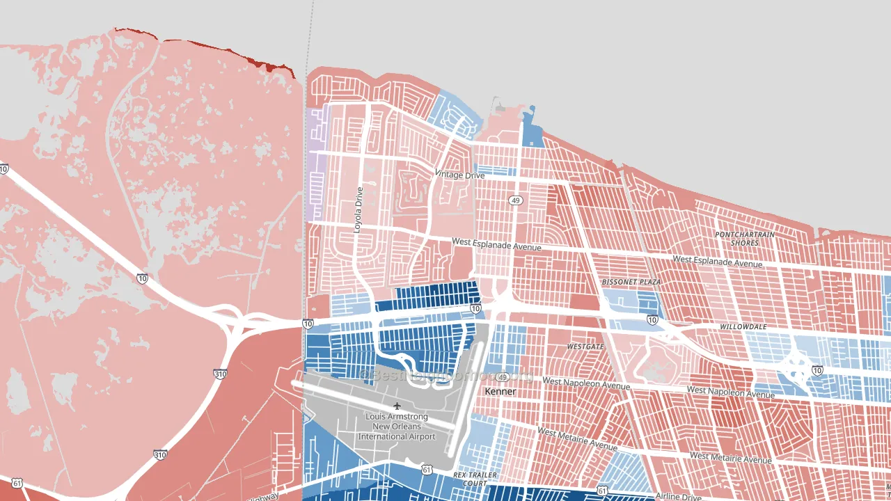 Kenner, LA block-group political-lean map