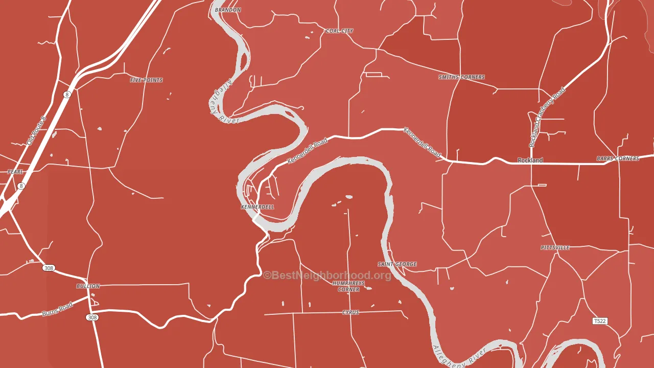 Kennerdell, PA block-group political-lean map