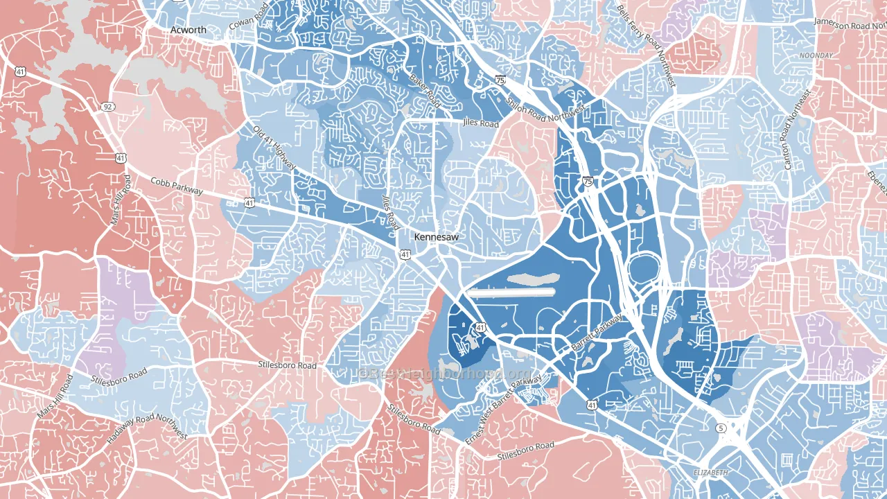 Kennesaw, GA block-group political-lean map