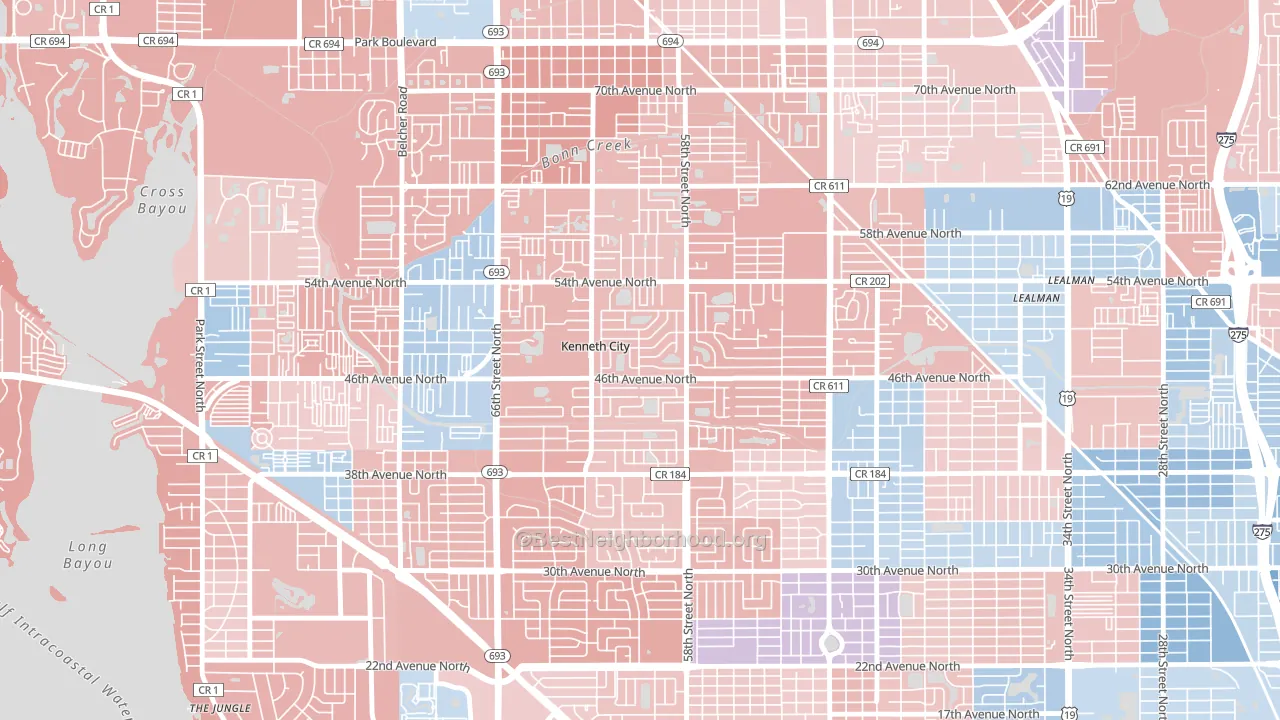 Kenneth City, FL block-group political-lean map