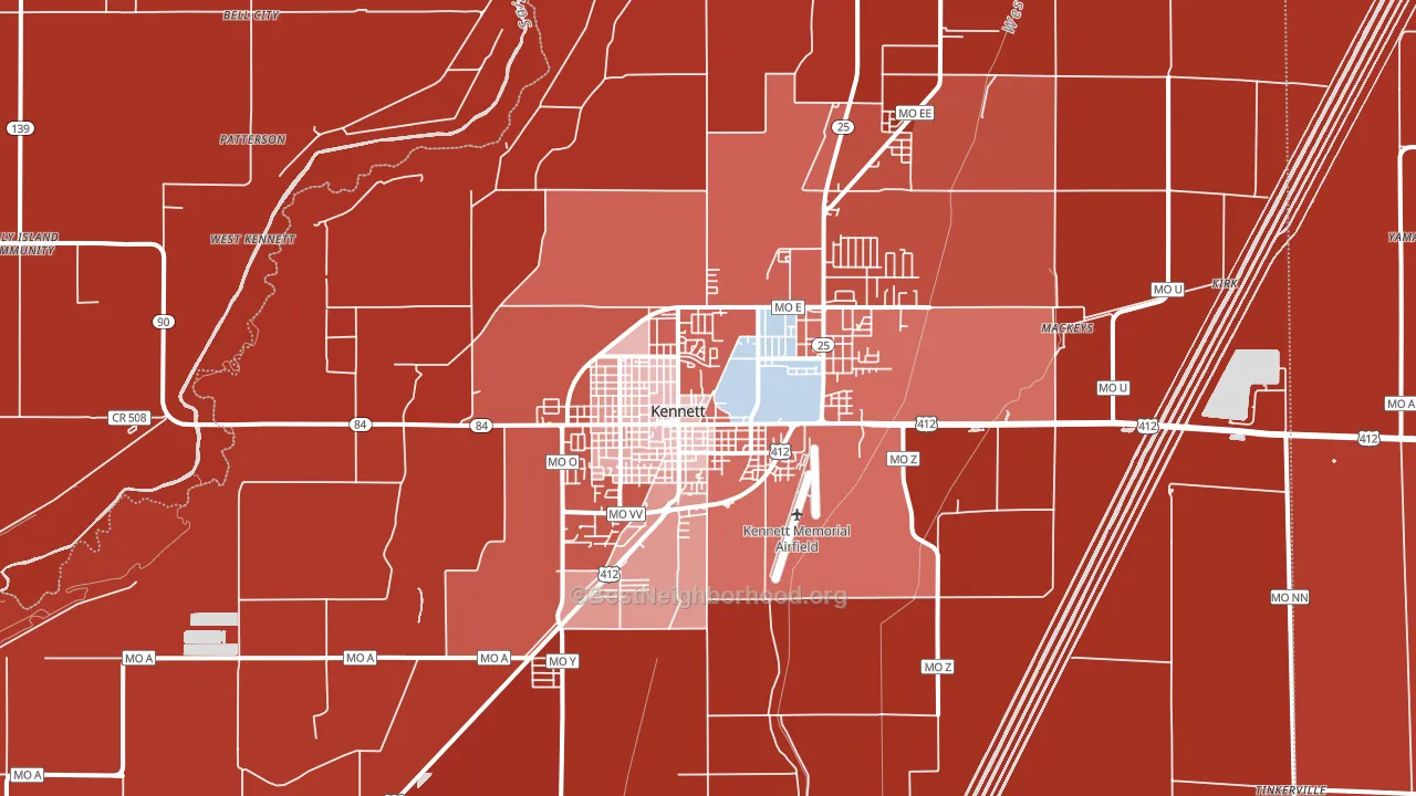 Kennett, MO block-group political-lean map