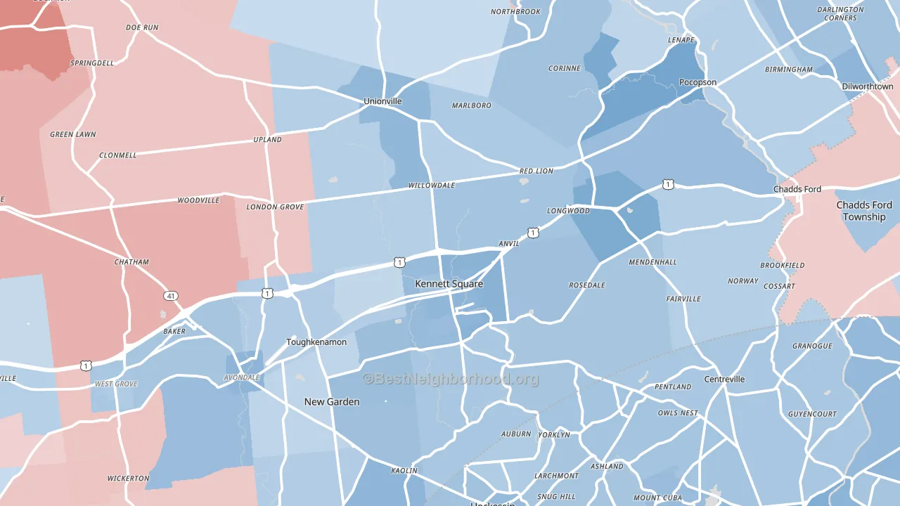 Kennett Square, PA block-group political-lean map